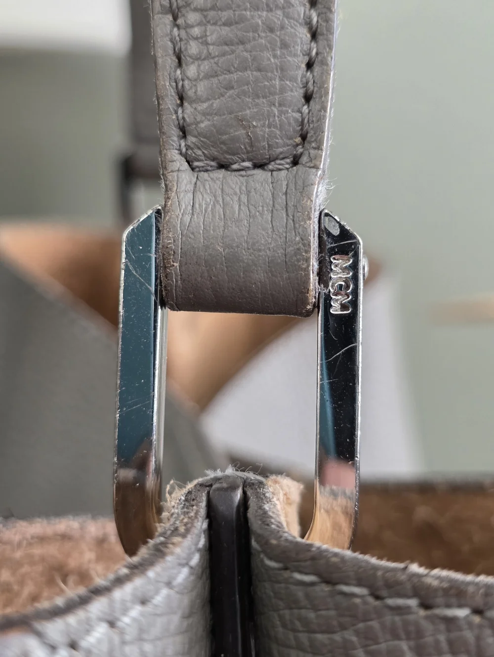MCM Sarah Hobo Gray Pebbled Leather Shoulder Bag COA